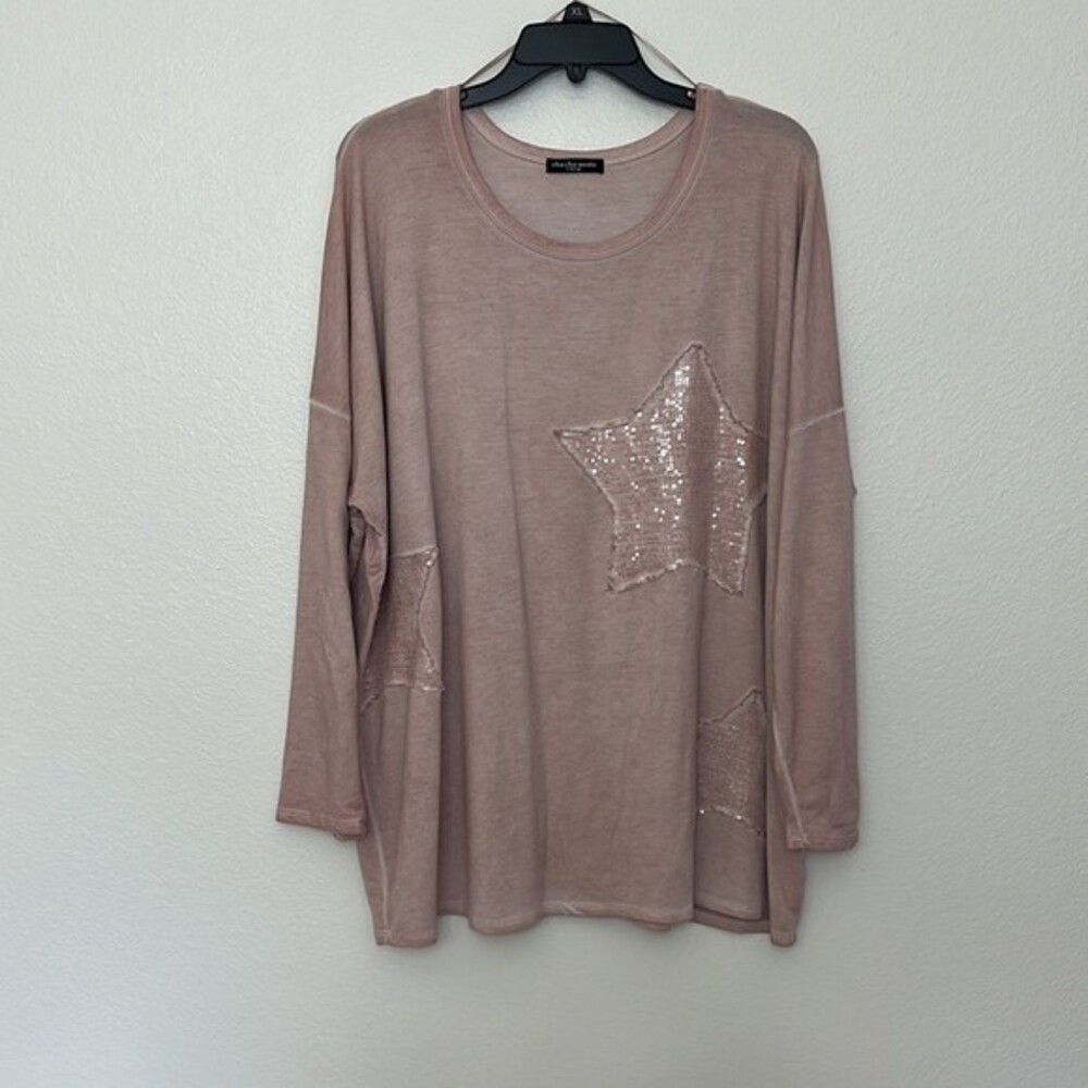Cha Cha Vente Womans XL Top Stars sequined Dusty Pink